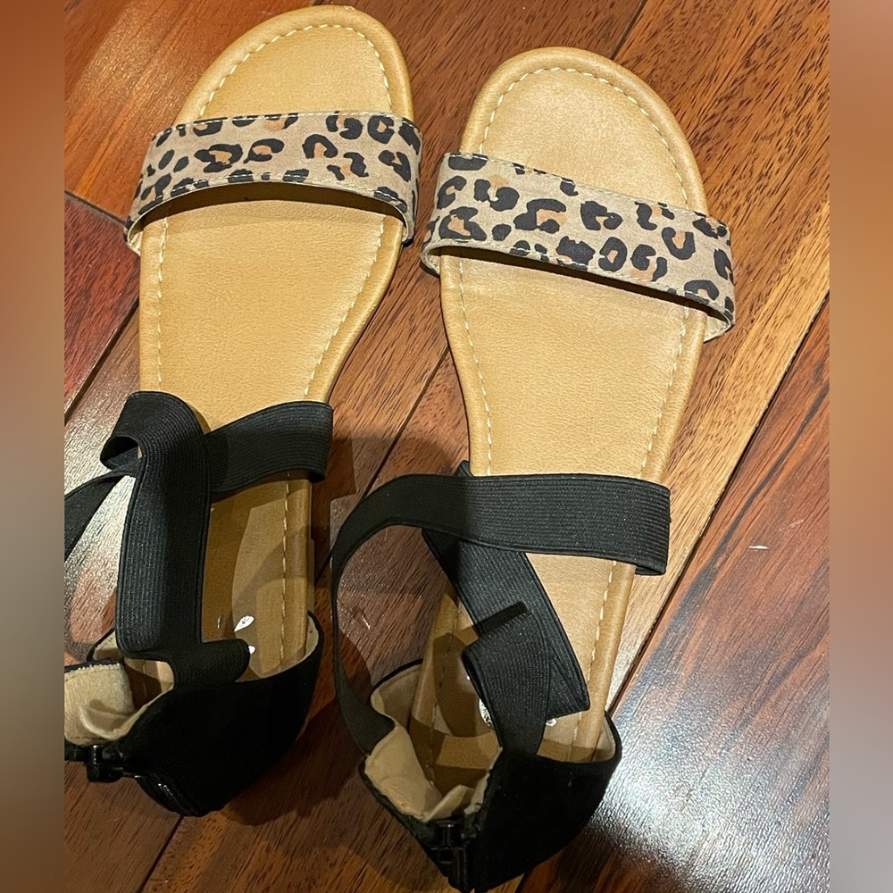 Leopard Print and Black Women's Sandals